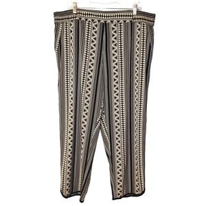 Investments Vertical Primitive Print Ankle Pant Flat Front Elastic Waist Size XL